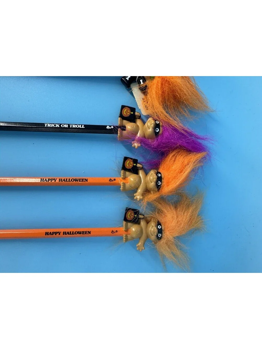 7 Vtg Troll Pencil Topper Pencil Good Luck Troll Happy Halloween New Old Stock